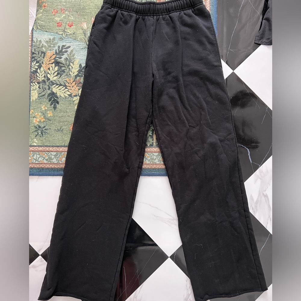 ALO WOMENS SMALL BLACK HIGH WAISTED, WIDE LEG SWEAT PANTS
